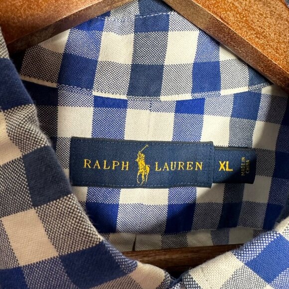 Ralph Lauren short sleeve button down checkered blue and white shirt Sz XL - Picture 4 of 6